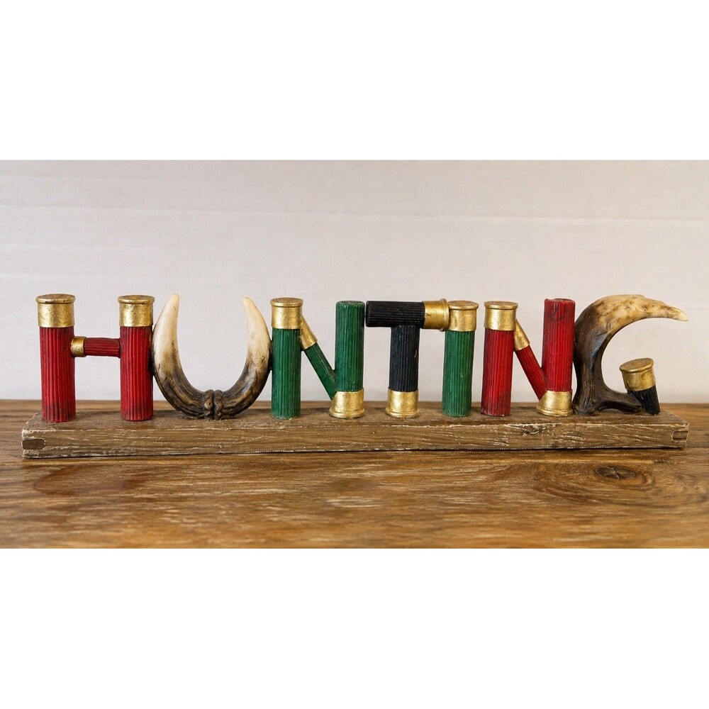 Hunting Sign Shotgun Shells Antlers Deer Resin 12”L 3”H Western Shelf Decor - Picture 1 of 11